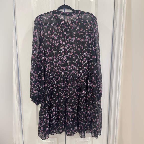 Floral Sheer Black Dress with Purple Accents - Picture 3 of 5